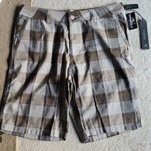 Men's O'Neill wray brown Chino shorts plaid 34 surf style ocean beach casual